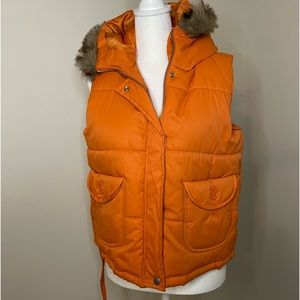 STEVE & BARRY BURNT ORANGE HOODED PUFFER VEST Size M LIKE NEW